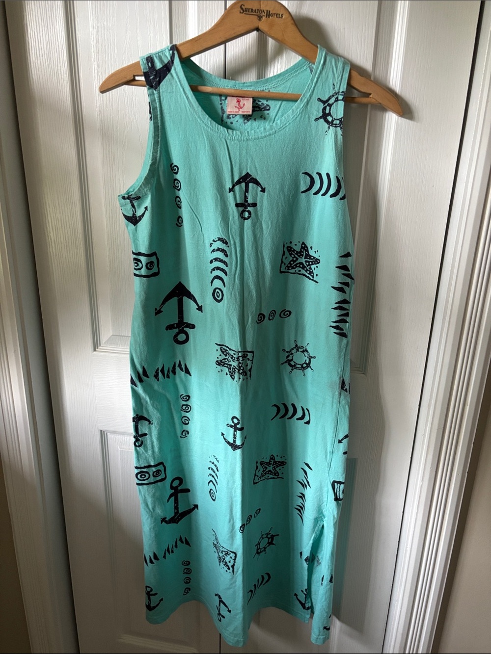 15. Sleeveless Aqua Anchor Print Midi Dress